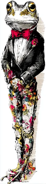 Free printable frog bookmark featuring standing frog in a suit